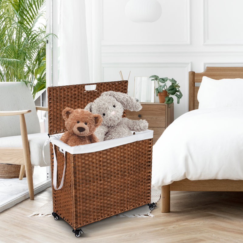 Modern Wicker Rolling Laundry Hamper with Handles, Brown