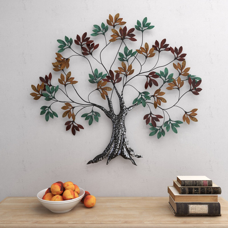 Multi Colored Metal Tree Home Wall Decor with Leaf Detail, 47" x 2" x 42"