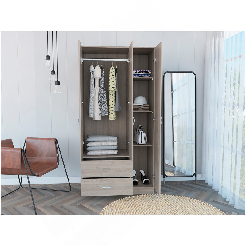 Armoire 2 tiroirs 3 portes Rowaton, Gris clair