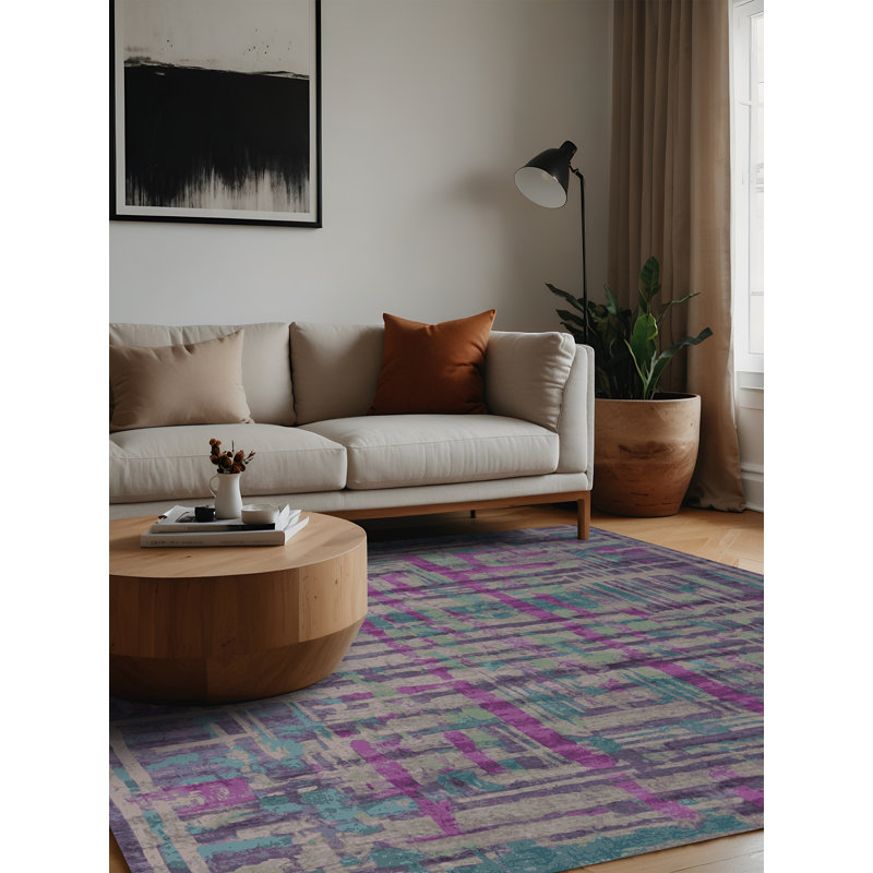 Tapis mauve lavable à la machine, Carré 7 pi