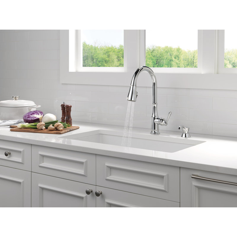 Robinet de cuisine Capertee en chrome avec douchette rétractable et distributeur de savon, robinet d'évier de cuisine monotrou moderne, poignée simple, chrome