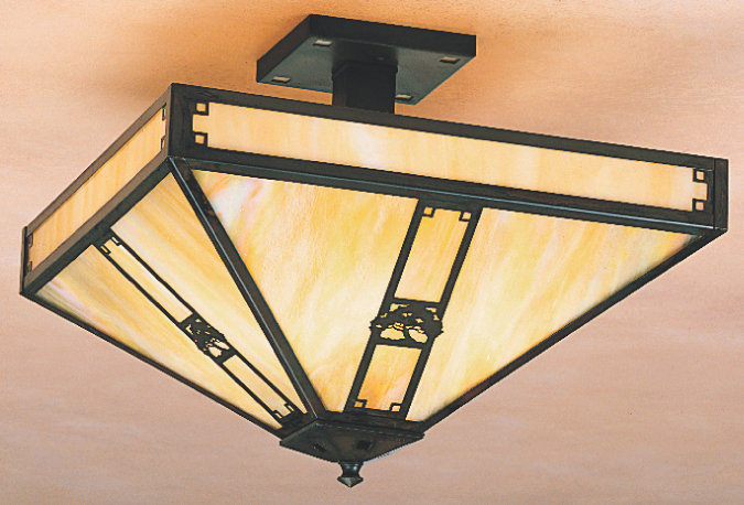 Pasadena 4 - Light Semi Flush Mount, 10.88" H x 11" W / Oak Tree, Bronze, Gold White Iridescent