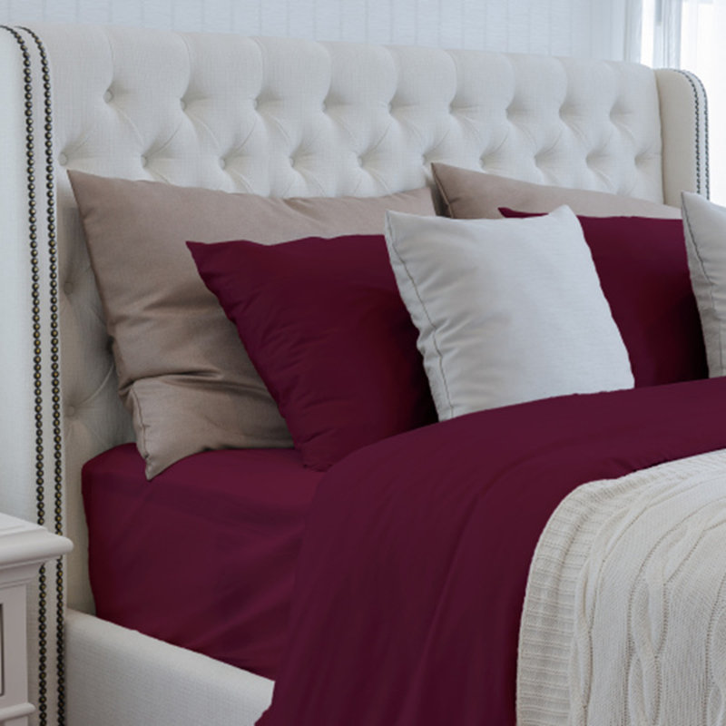 Ensemble de draps 4 pièces Deluxe Soft 100% rayonne de bambou, Bourgogne, Ensemble de draps très grand californien avec 2 t