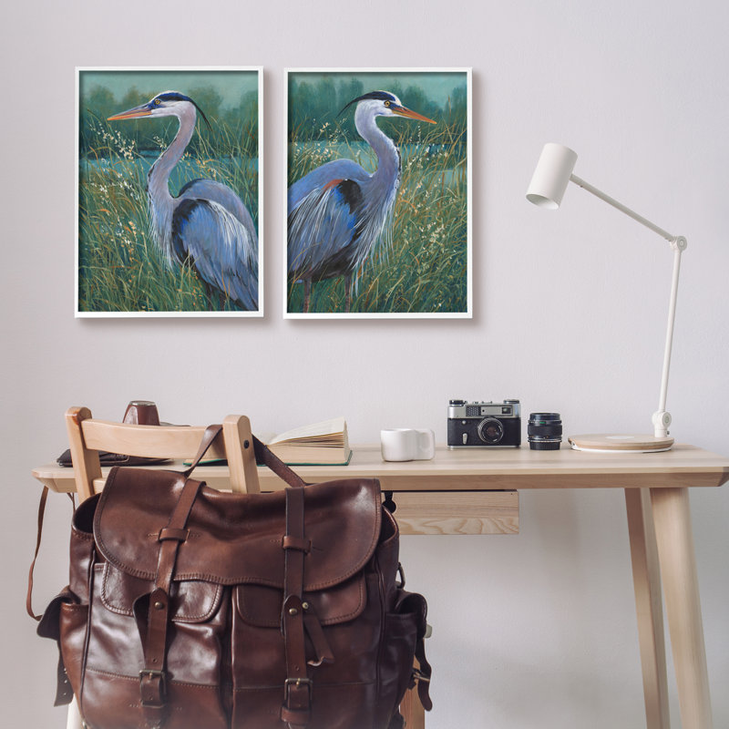 Herons & Lake Landscape, reproduction encadrée sur bois 2 pièces, H 20 po x l 32 po x P 1,5 po