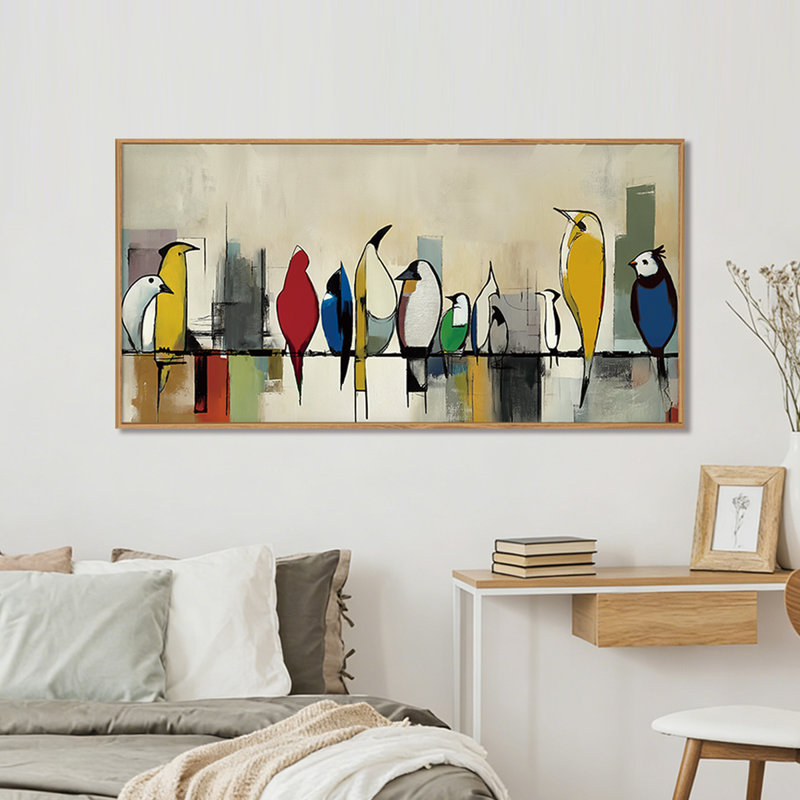 Boho Birds On Wire Wall Art, Abstract Colorful Birds Canvas Wall Decor, Vibrant Birds Scenery Home Decor For Bedroom Living Room Dining Room, 20x40 Inch Ideal Gift For House