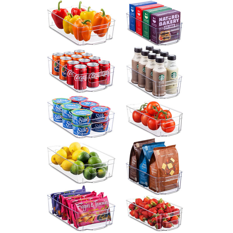 10 bacs de rangement de réfrigérateur empilables - 5 larges et 5 étroits