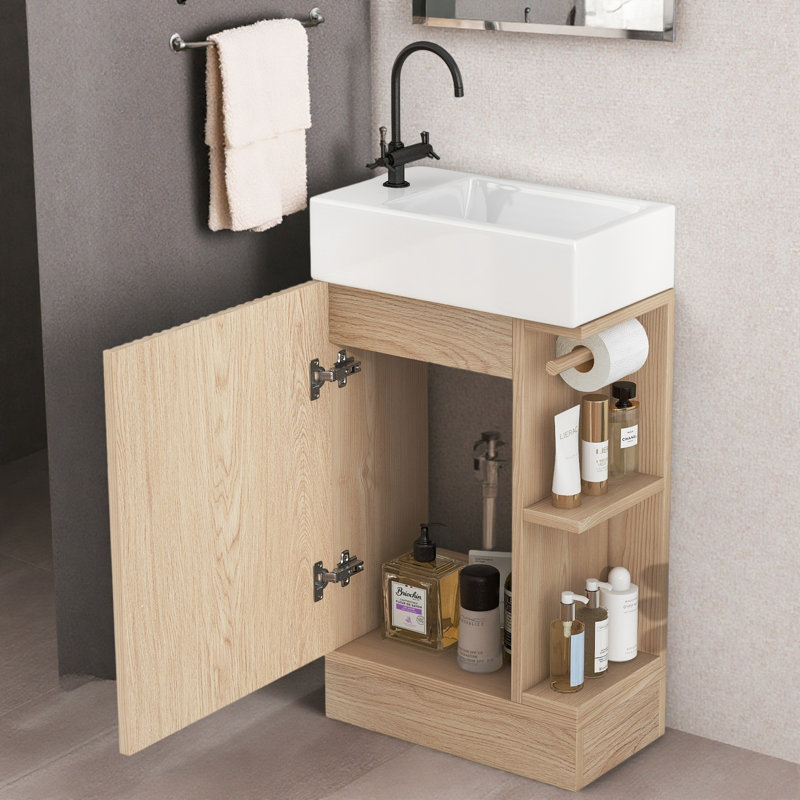 Armoire de meuble-lavabo simple 18,6 po avec tablette à deux niveaux, Natural