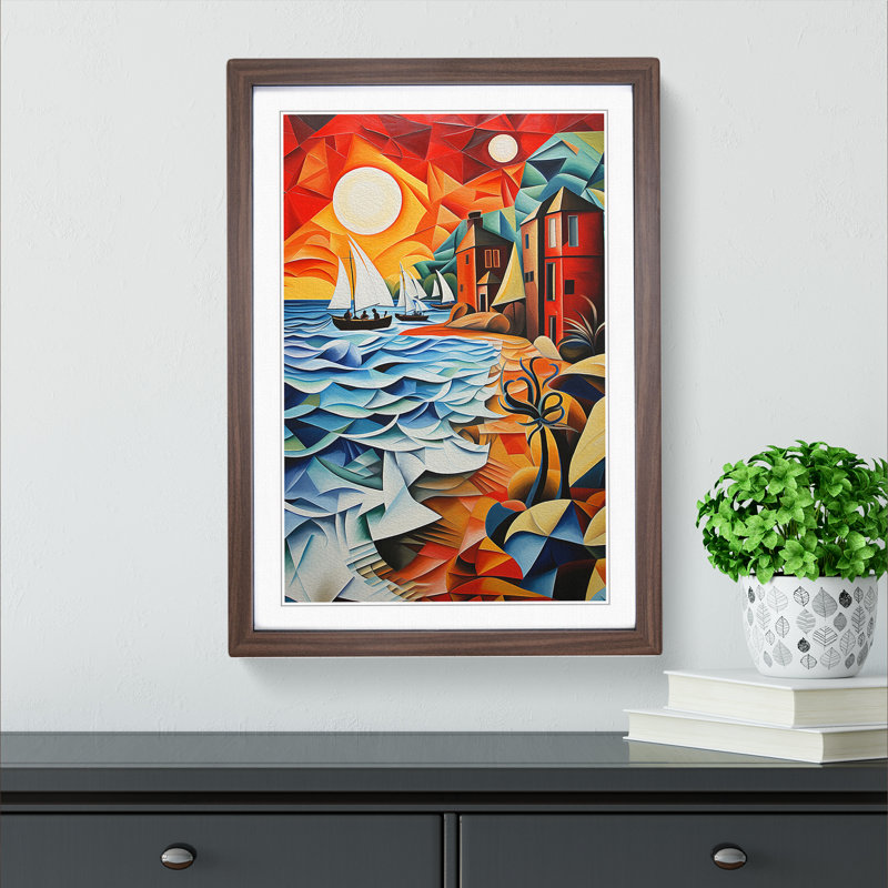 Single Picture Frame Print on Wood, Walnut Framed, 34cm H x 25cm W