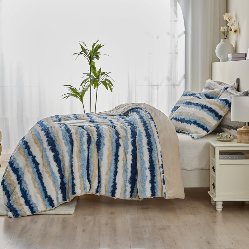Ensemble de housse de couette en fausse fourrure Simple & Opulence, Bleu, Housse de couette grand et 2 taies d'oreiller stan