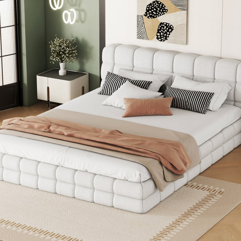Grand lit plateforme tapissier, Blanc
