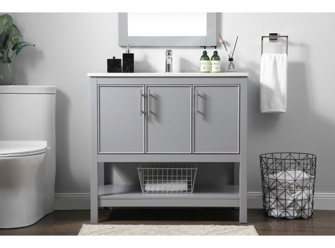 Everett 36'' Single Bathroom Vanity with Engineered Marble Top Wade Logan® Base 