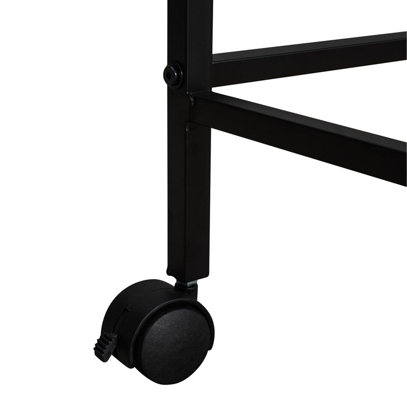 Lit mezzanine simple avec bureau et tablettes - noir. Fabrication robuste en métal. Design moderne pour la chambre à coucher. Bibliothèque intégrée Généreux sous l'espace. Lattes de garde-corps équipées. Foundation Not
