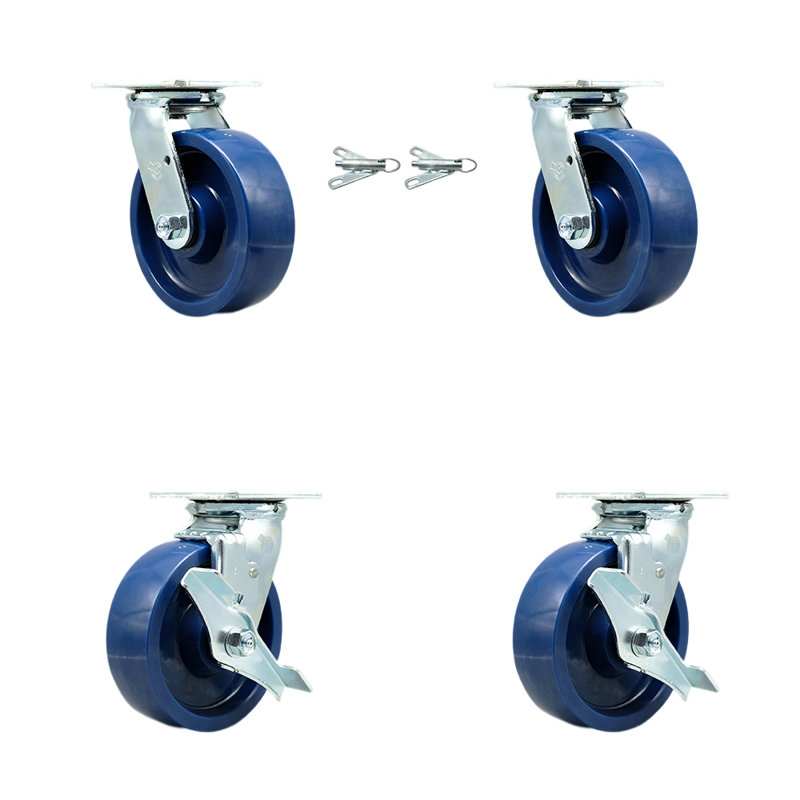 Ensemble de roulettes en polyuréthane 6 pouces avec roulement à billes 2 verrous pivotants 2 freins / SCC-30CS620-SPUB-BSL-2-TLB-2