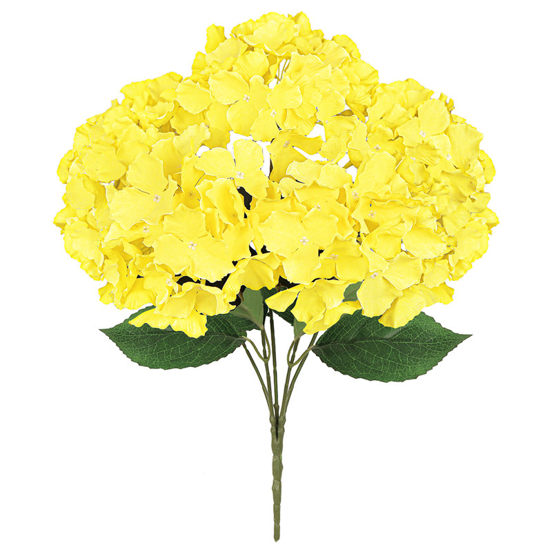 Bouquet de tiges de fleurs d'hortensia artificielles, Jaune