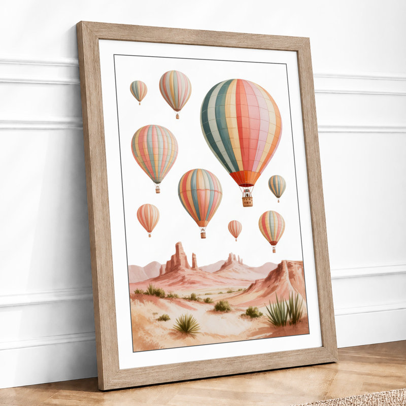 Balloons Above Desert Boho - Framed Print, A3 - 42.0 x 29.7 cm, Oak