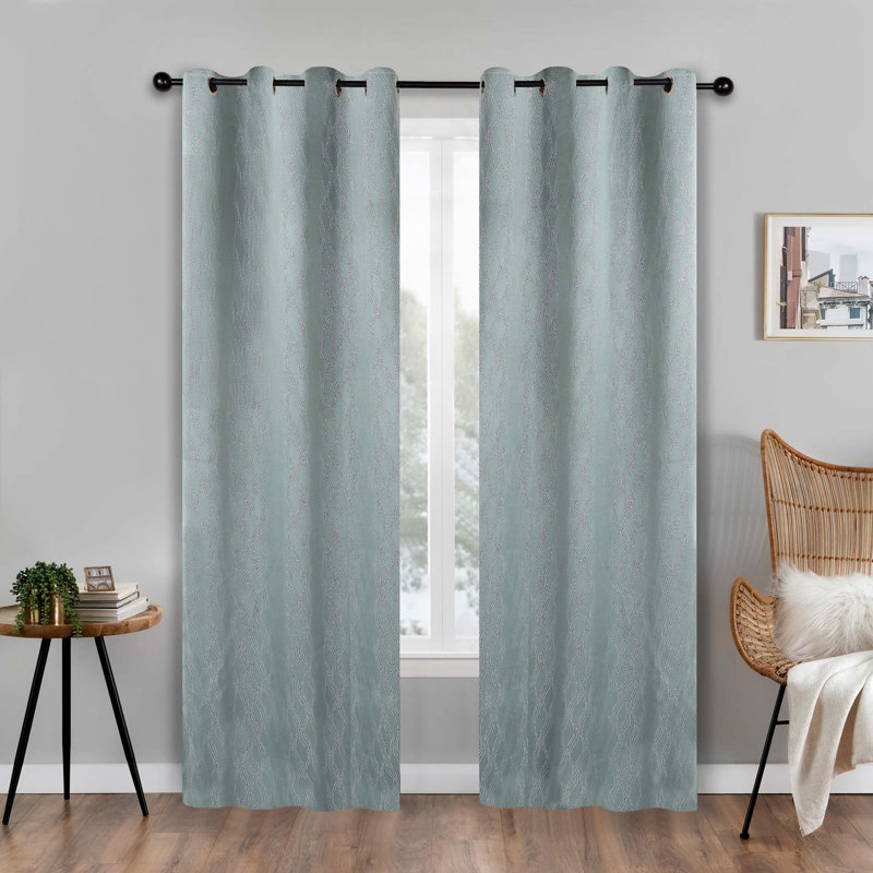 Vedder Modern Textured Waves Polyester Room Darkening Grommet Rod Pocket  Curtain Pair, Grommet 52" W x 96" L, Sea Foam