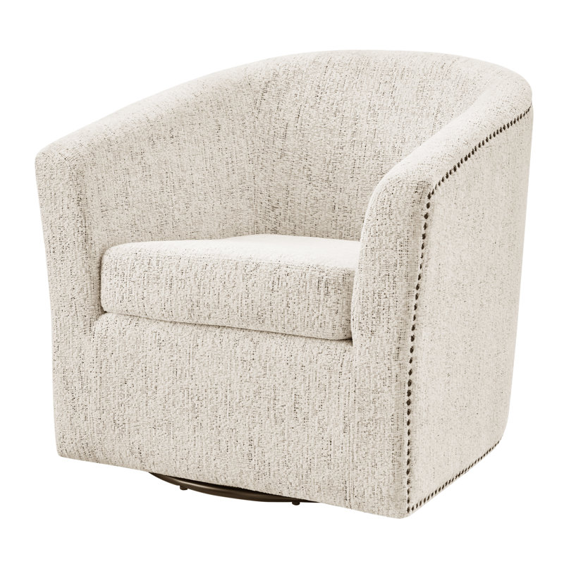 Rabinowitz Upholstered Swivel Barrel Chair, Beige Chenille