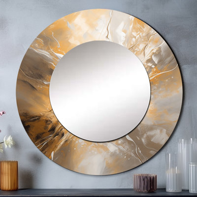 Or et argent chromatique Essence II - miroir mural abstrait, miroir décoratif rond moderne, impression d'art en métal