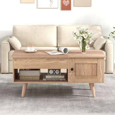 Table basse à plateau relevable avec rangement ouvert et tablette ouverte George Oliver