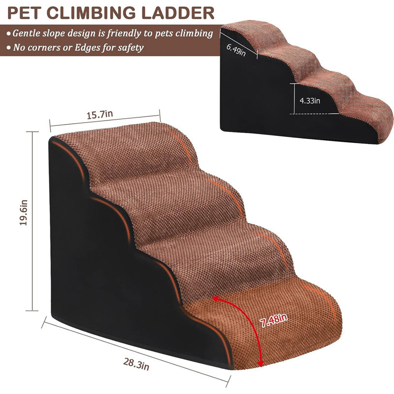 Rampe pour chien 4 marches / escalier pour lit et canapé brun-noir, Noir