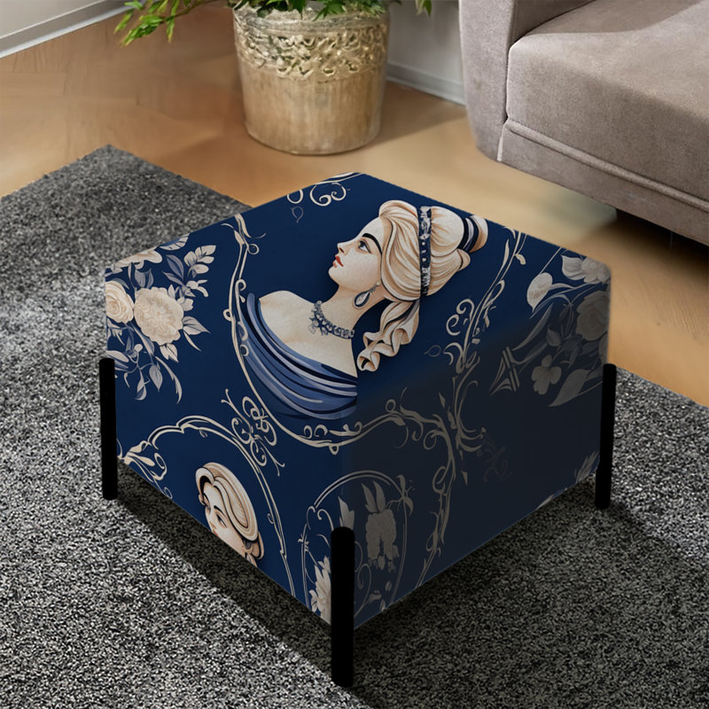 Portraits de style camée bleu cobalt victorien - repose-pieds carré floral