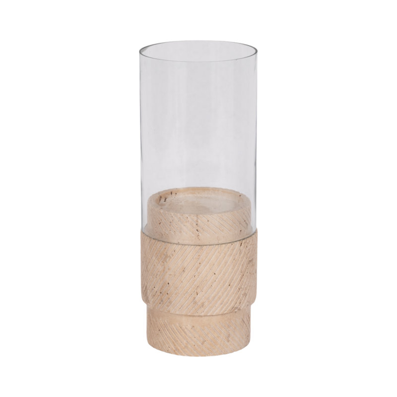 Travertine Beige Cylinder Hurricane Holder, 10" H x 4" W x 4" D