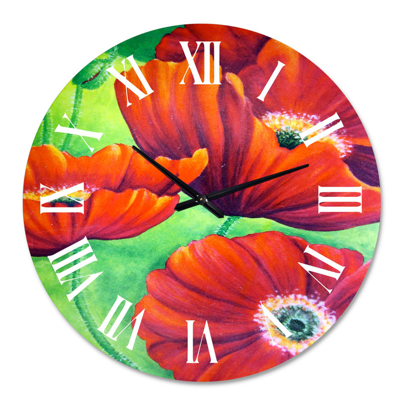 Red Blossoming Poppies VII - Horloge murale traditionnelle, Grand