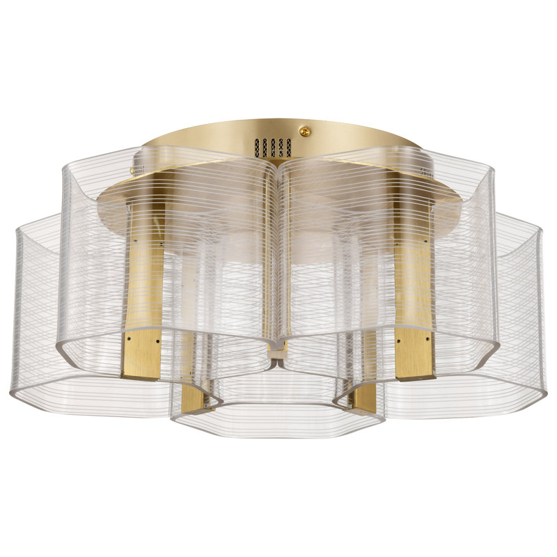 Kenzo - LED 5 Light Flush Mount - Vintage Brass Finish - Light Guide Panel, 7.63" H x 20.50" W x 20.50" D, 6