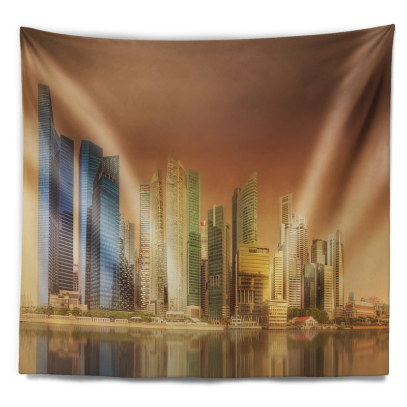 Tapisserie brun ciel cityscape singapour, H 32 po x l 39 po