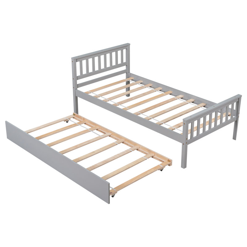 Nuvra Platform Bed with Trundle & Wooden Frame, Gray