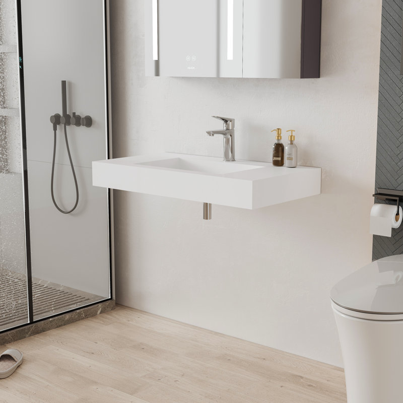 Lavabo de salle de bain mural 35 "avec trou pour robinet, Blanc