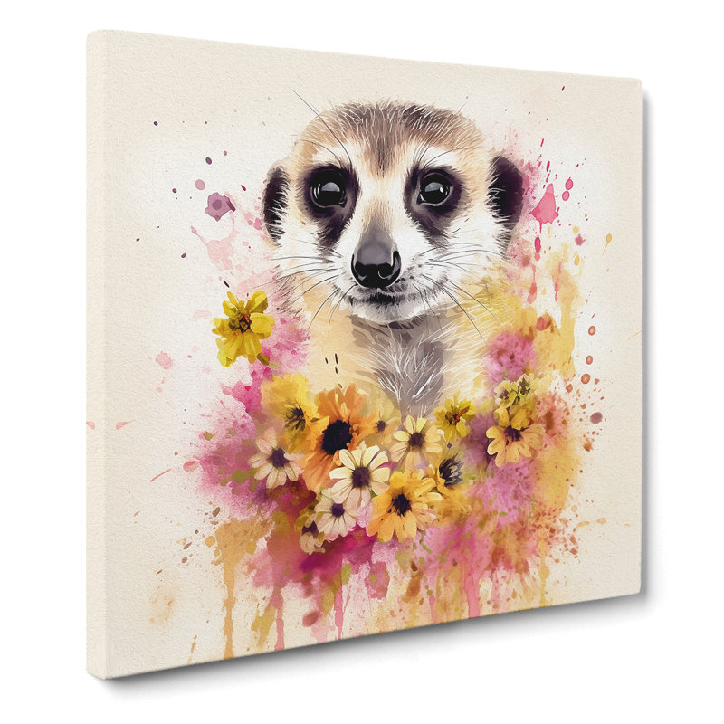 Meerkat Floral No.1 - Wrapped Canvas, 50cm H x 50cm W x 3cm D