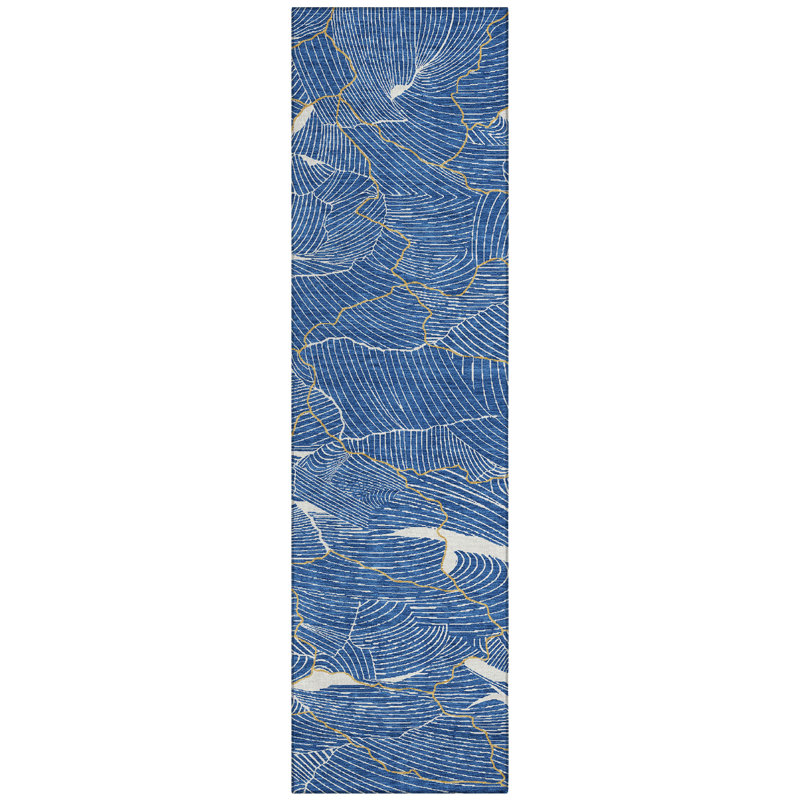 Sahari Blue Washable Indoor-Outdoor Rug - , 2'3" x 7'6"