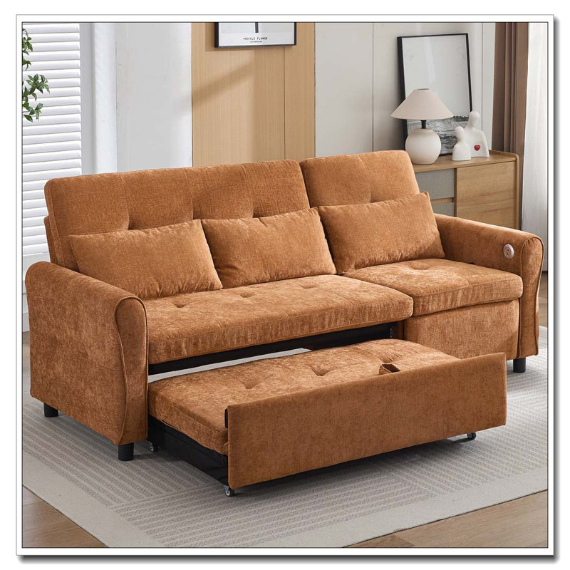 Canapé-lit escamotable en tissu 82 po Chenille, Orange