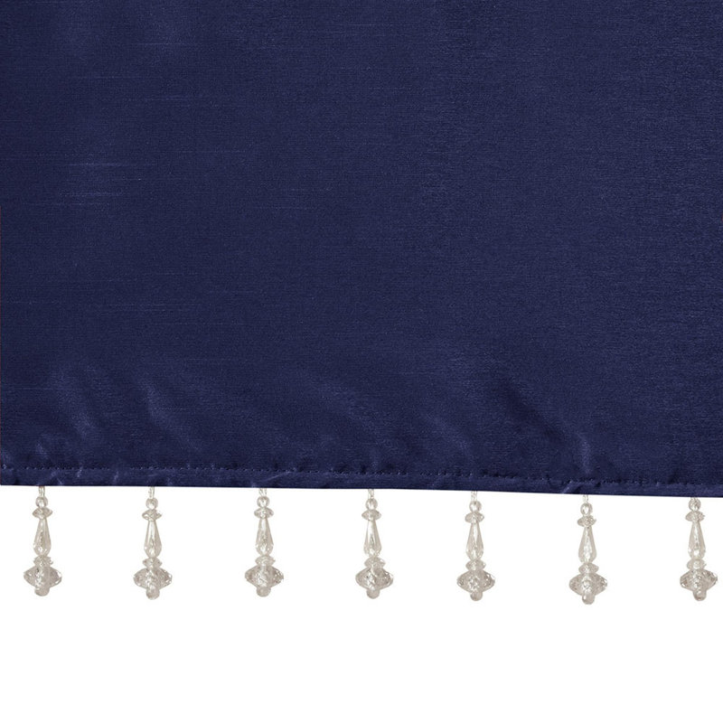 Cantonnière légère en fausse soie avec perles bleu marine 50 po x 26 po, Marine