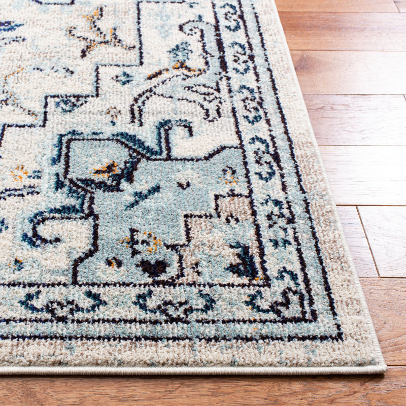Madison Floral Area Rug In Ivory / Light Blue, Rectangle 91 x 152 cm