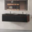 Meuble-lavabo double suspendu de 152 cm (60 po), tiroir à fermeture douce cannelé vertical, en forme de U, préassemblé, armoire noire, lavabo en quartz noir sable-565434348-565434342