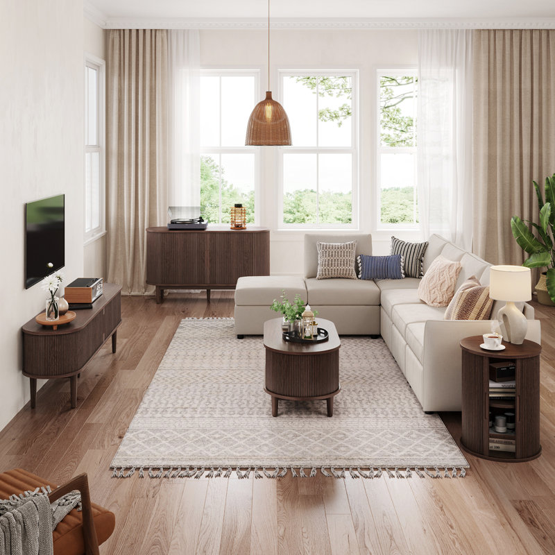 4-Piece Living Room Table Set, Dark Brown Wood