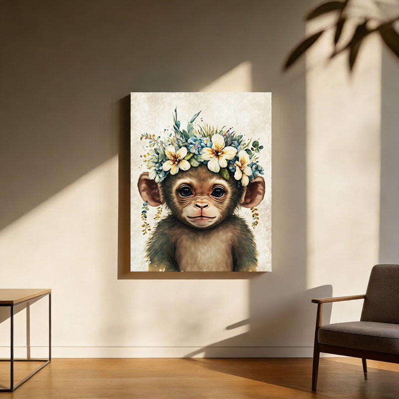 Mignonne guirlande de bébés singes, cadre arrière en bois intégré, l 20 x L 30