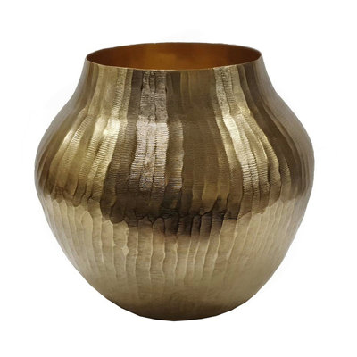 13.5X13.5X11.5" Aluminum Chisel Flower Vase, Gold