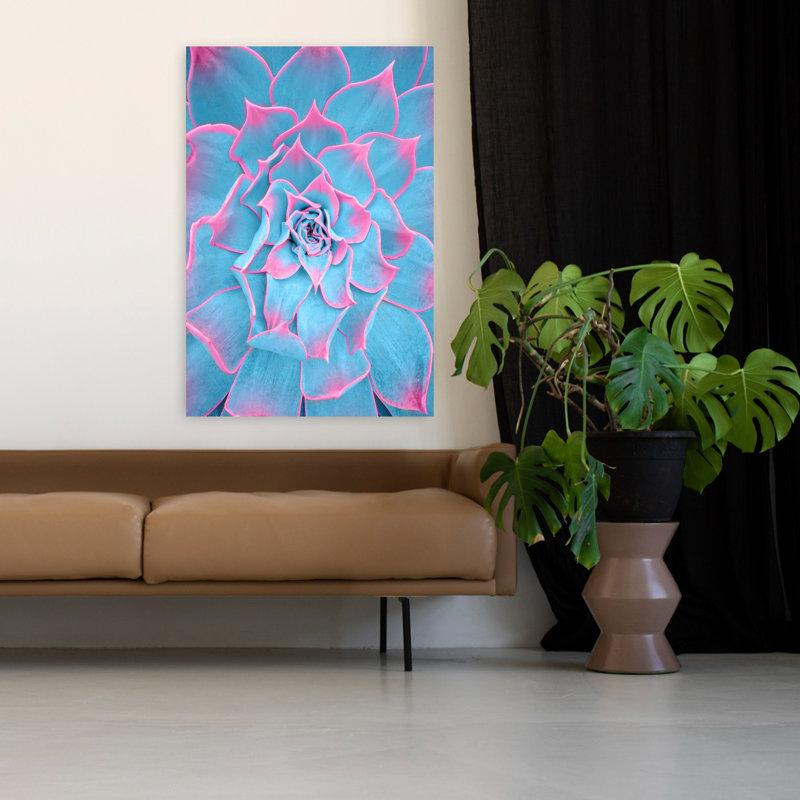 Windeknecht - Art mural contemporain abstrait bleu et rose, H 48 po x l 32 po