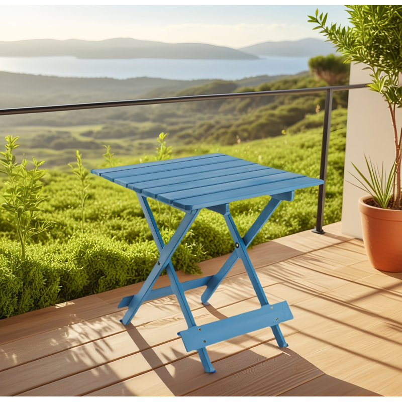 Folding Square Table, Portable Design Space-saving, Light Blue