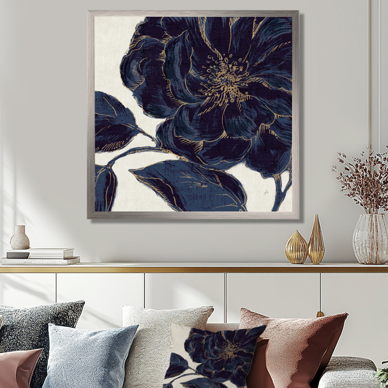 Dark Rose Gilded Gold - Wrapped Canvas Painting Print, 36" H x 36" W, Silver Picture Framed