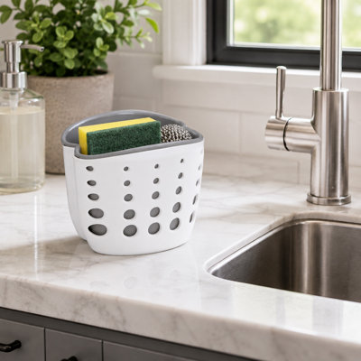 Support de rangement pour lavabo et éponge à double couche blanc et gris