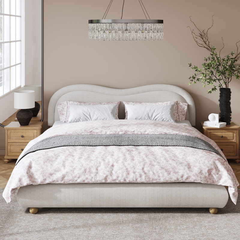 Structure de lit plateforme tapissier Galvessa, Queen, Beige
