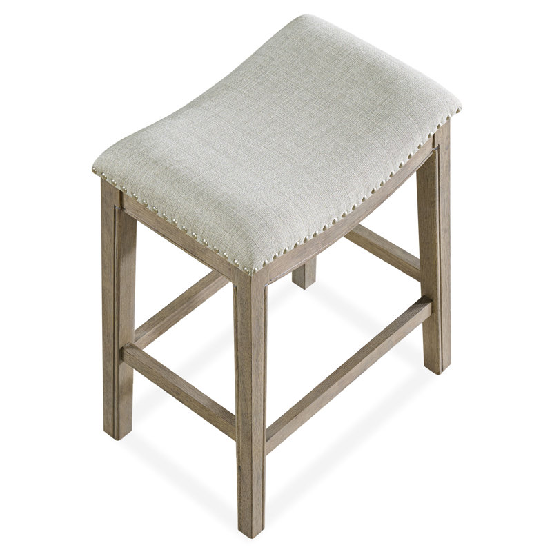 Parker Backless Saddle Kitchen Counter Stool, Oak, Grey Upholstery, Grey/Reclaimed Oak