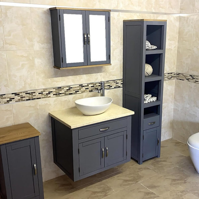 Bridgnorth 750mm Single Bathroom Vanity with Vessel Ceramic Basin, Cream Marble