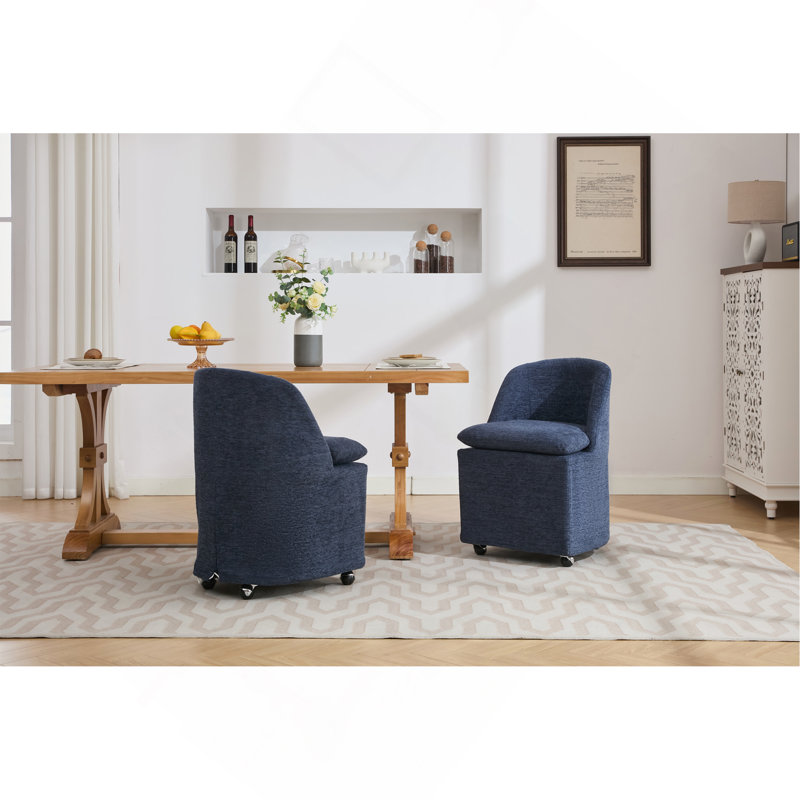 Ensemble de 2 chaises de salle à manger en chenille avec roues universelles, Bleu