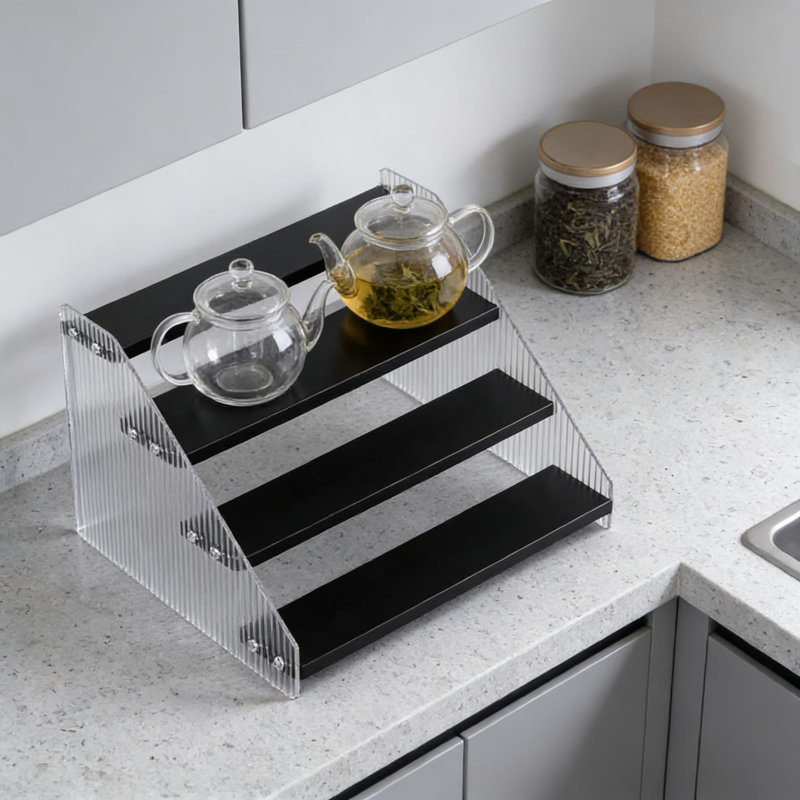 Étagère à 4 niveaux pour épices, étagère en acrylique et en bois pour escalier de cuisine, comptoir ou garde-manger