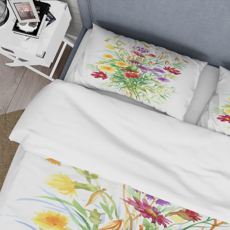 Fleurs colorées colorées dans la nature - Ensemble de housse de couette Farmhouse - Polyester en microfibre
